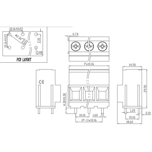 10.16mm 피치 나사 유형 PCB 터미널 블록 고전류 터미널